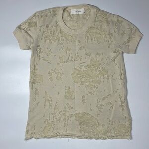 IRO Jeans Shredded Sheer Pattern Short Sleeve Raw Hem Top Size XS